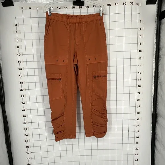 XCVI Burnt Orange Ruched Cargo Pants Womens Small Cropped Elastic Waist Utility - Picture 6 of 8